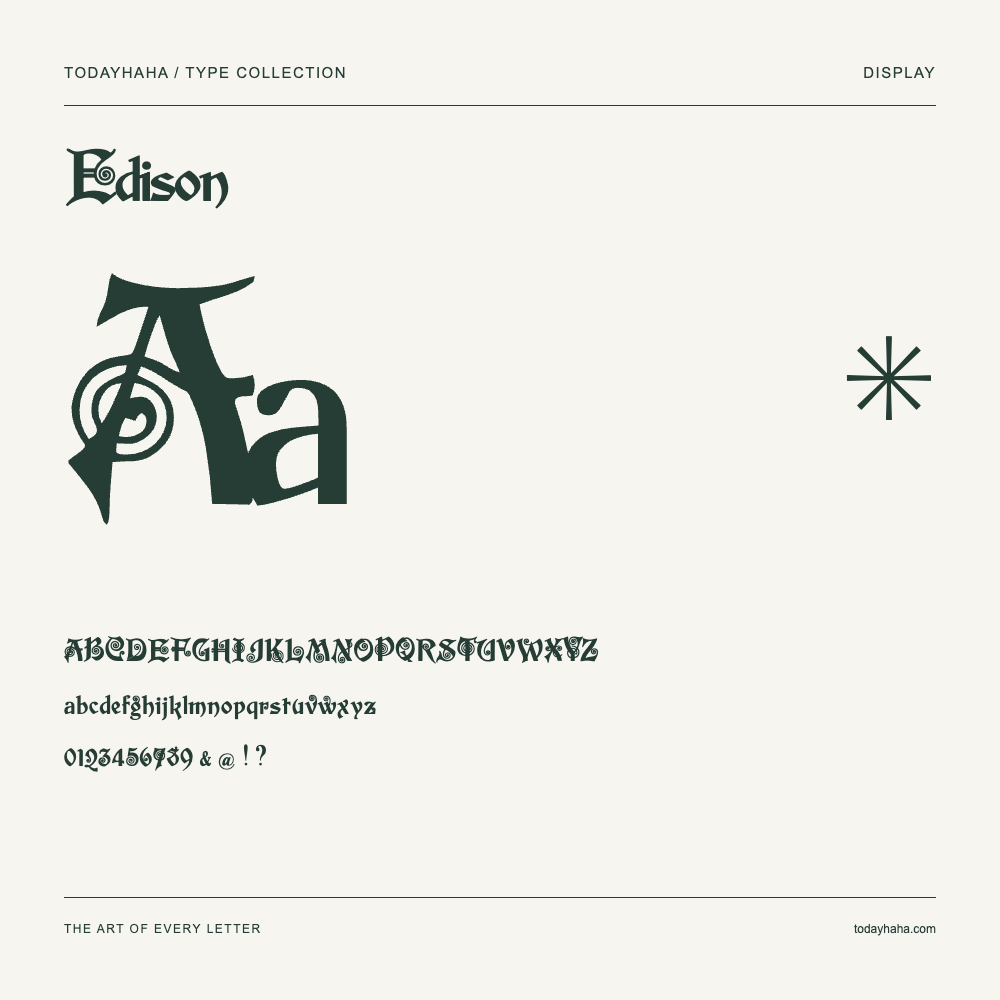Edison — Schriftmuster mit Großbuchstaben, Kleinbuchstaben und Ziffern