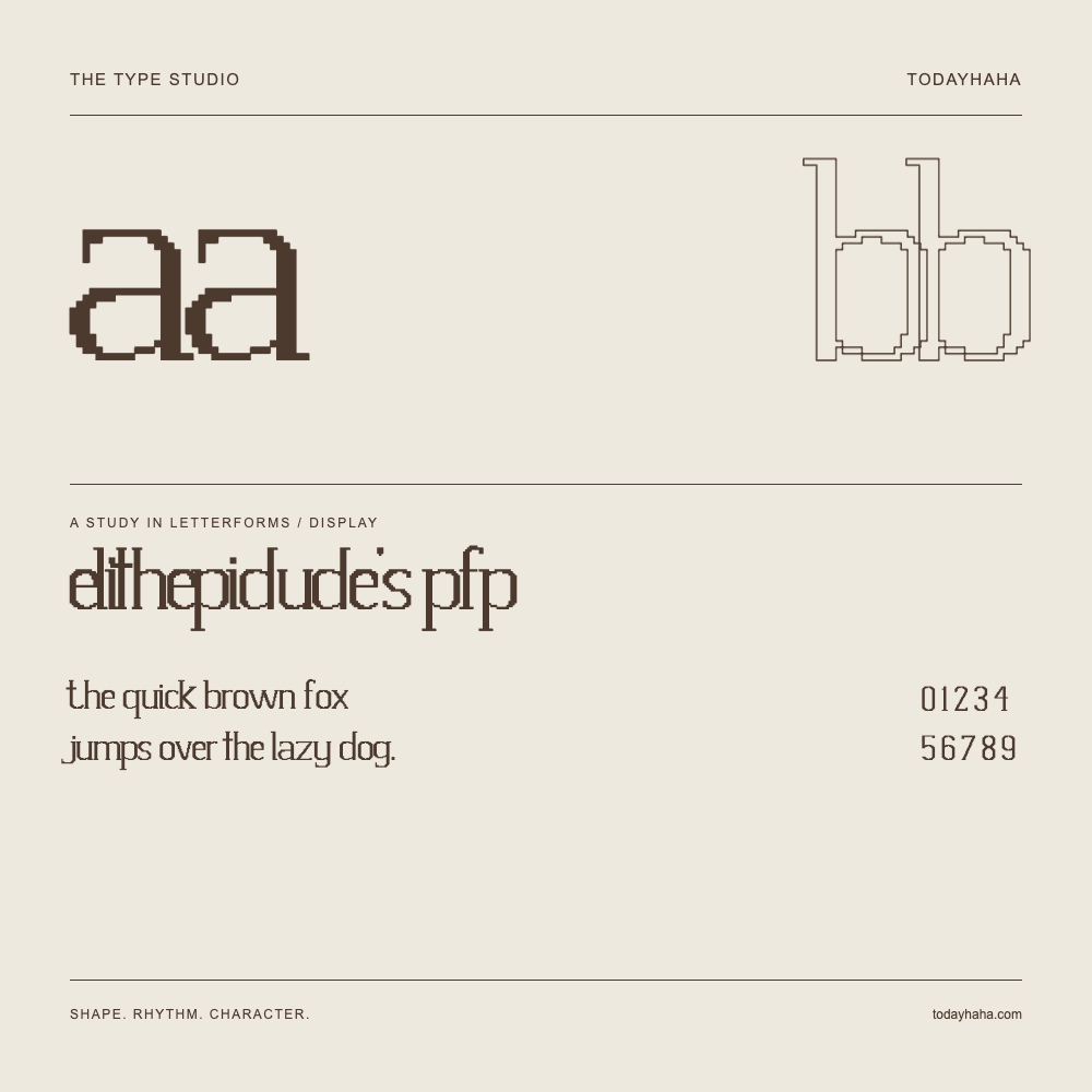 elithepidude's pfp — Letterform study with sample sentence and numbers
