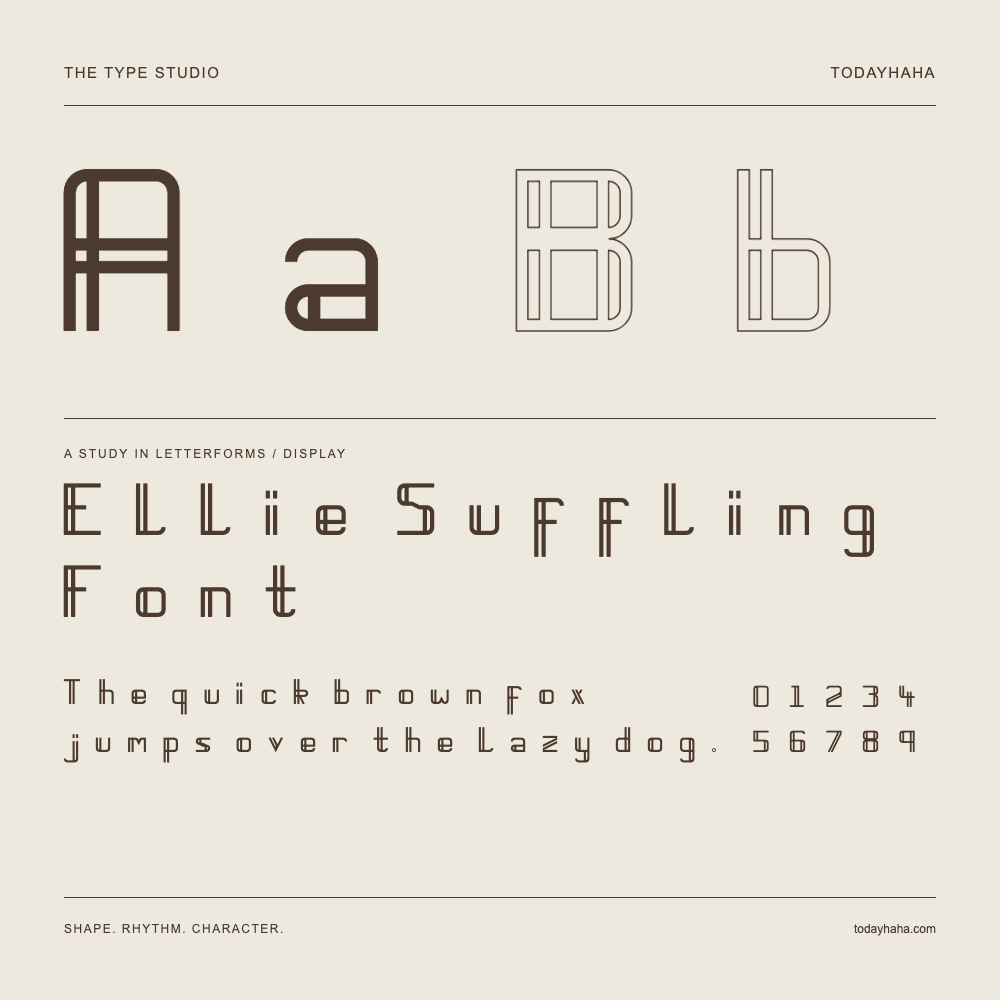 Ellie Suffling Font — 字形展示：示例句子与数字