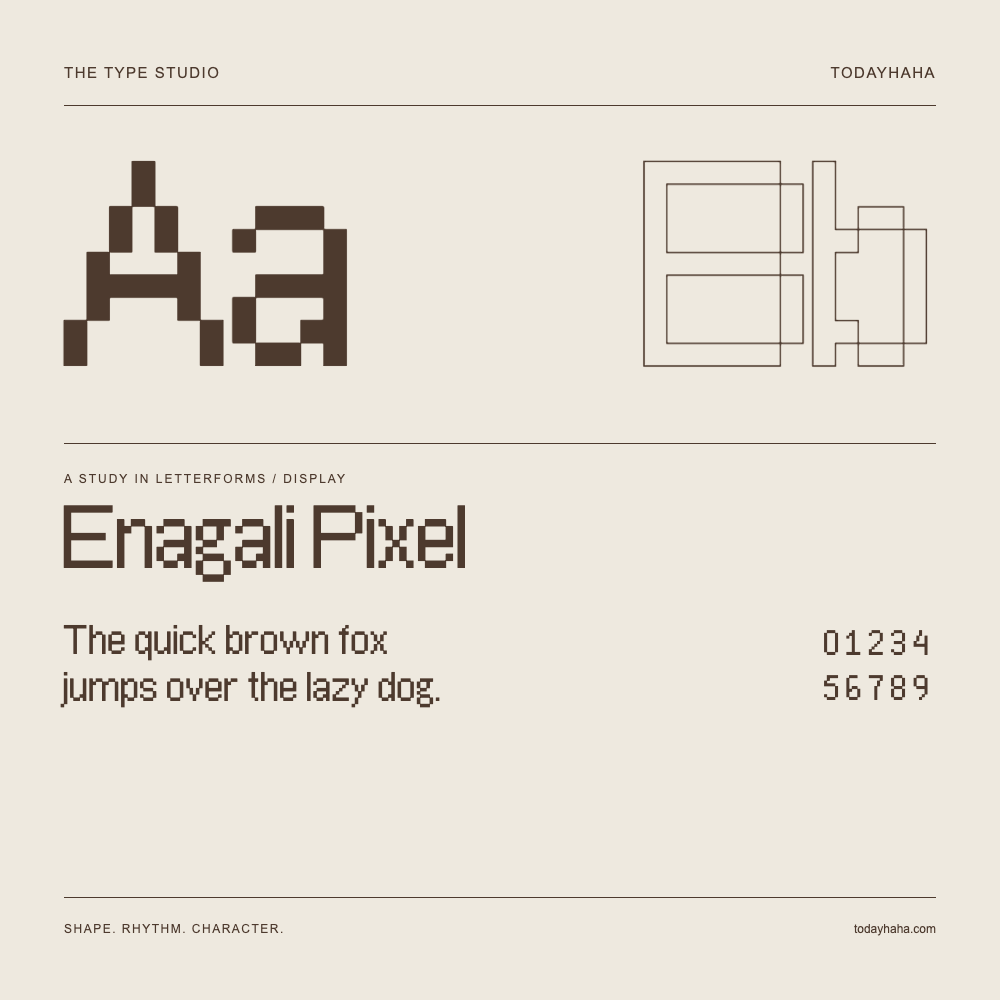 Enagali Pixel — 字形展示：示例句子与数字