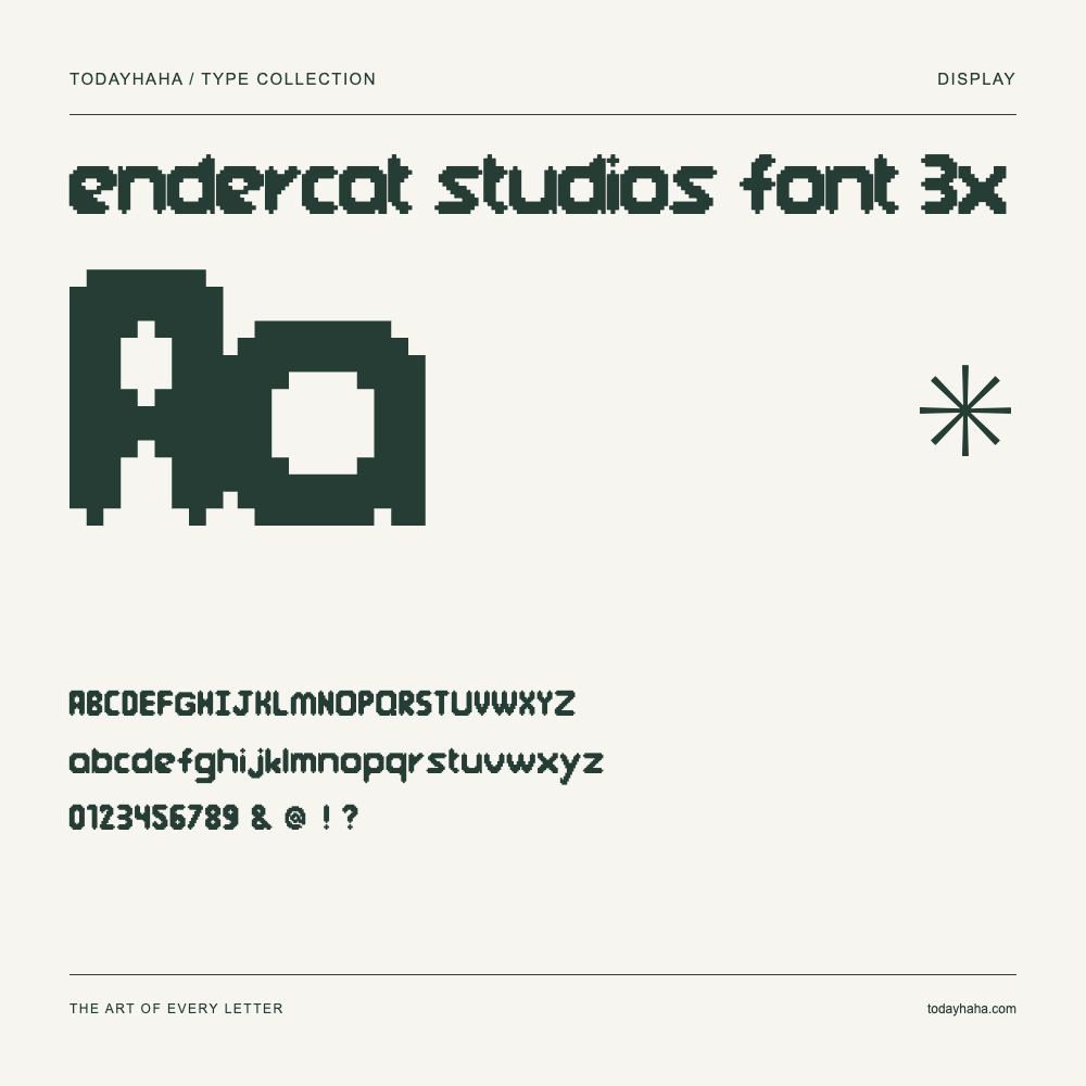 endercat studios font 3x — Font specimen with uppercase and lowercase letters and numbers