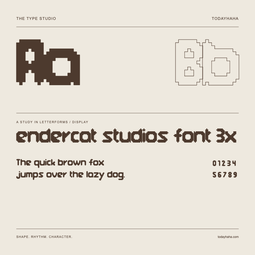 endercat studios font 3x — Letterform study with sample sentence and numbers