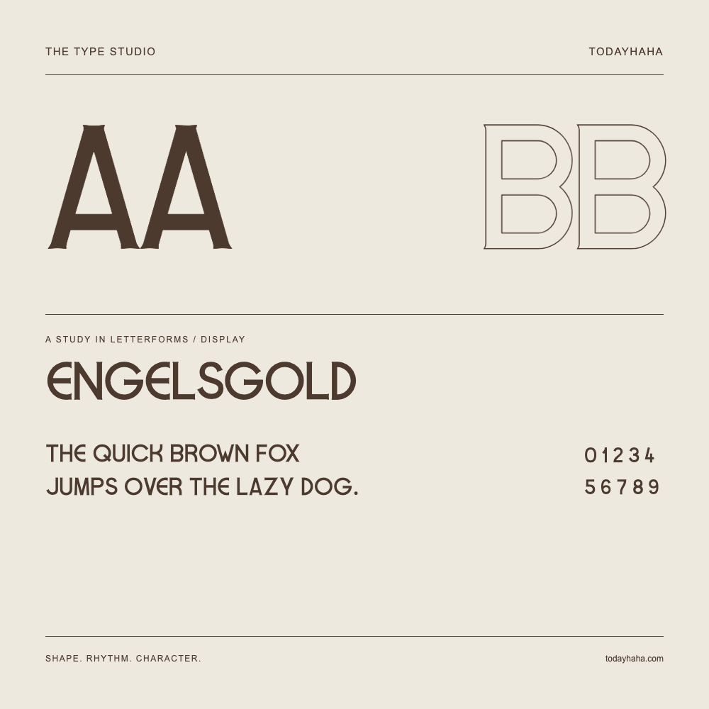 Engelsgold — Buchstabenstudie mit Beispielsatz und Ziffern