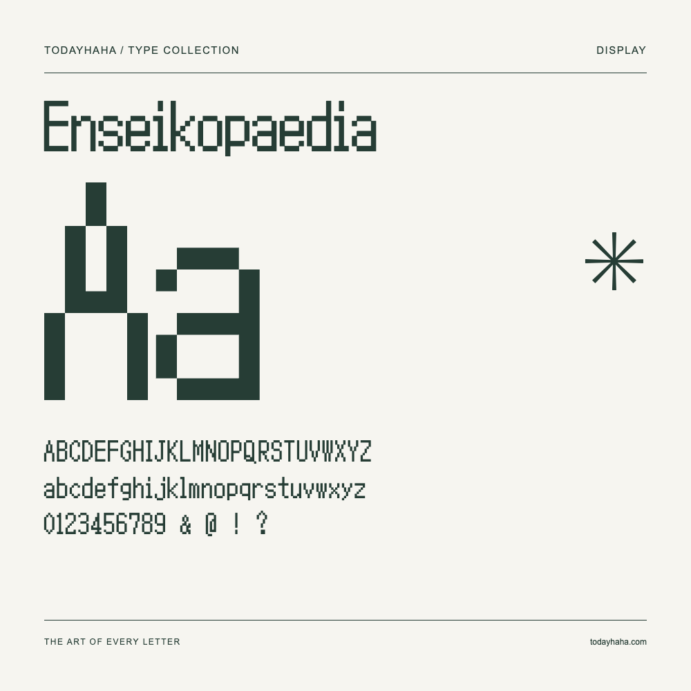 Enseikopaedia — Spécimen avec majuscules, minuscules et chiffres