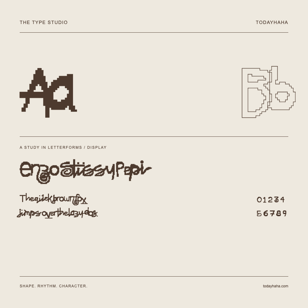 Enzo Stussy Pepi — Buchstabenstudie mit Beispielsatz und Ziffern