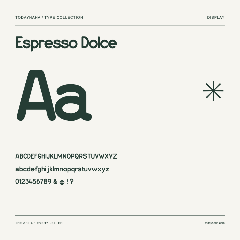 Espresso Dolce — Campione con lettere maiuscole, minuscole e numeri