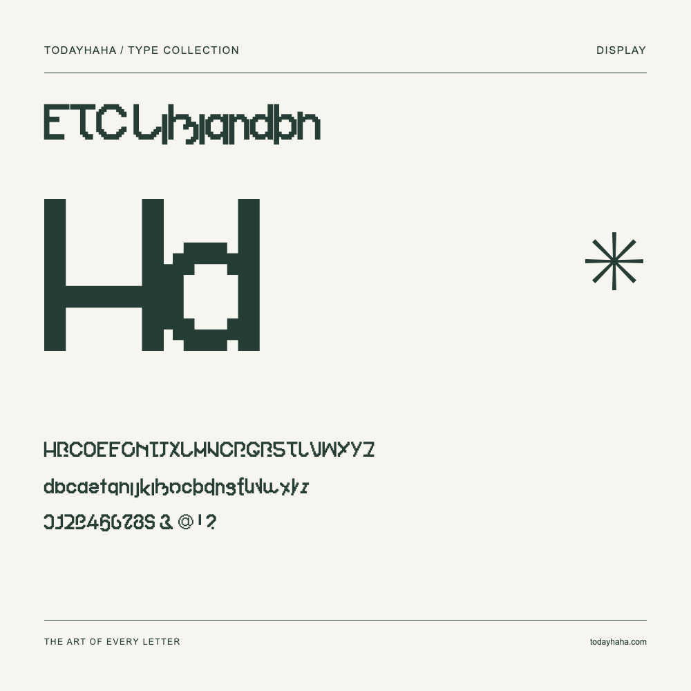 ETC Limigraph — Schriftmuster mit Großbuchstaben, Kleinbuchstaben und Ziffern