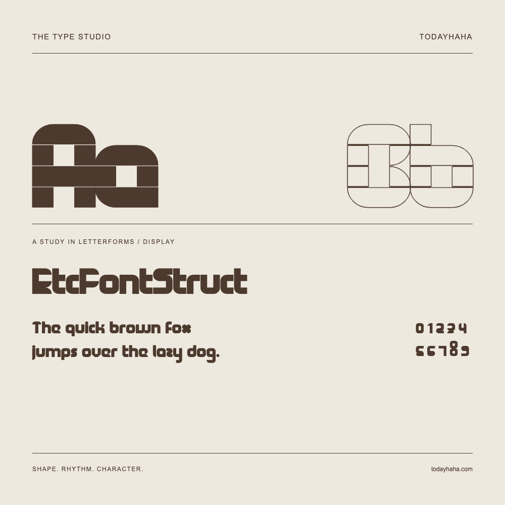 EtcFontStruct — Buchstabenstudie mit Beispielsatz und Ziffern