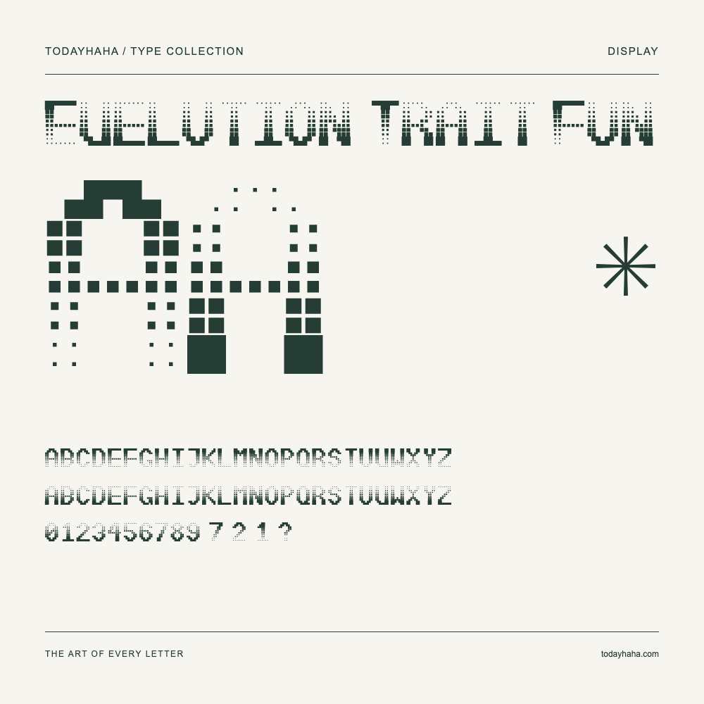 Evelution Trait Fun — Schriftmuster mit Großbuchstaben, Kleinbuchstaben und Ziffern