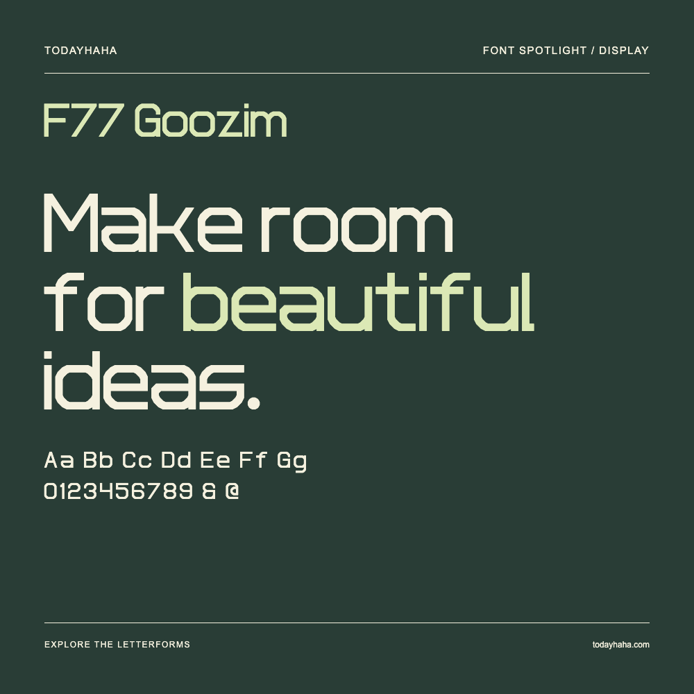 F77 Goozim — Affiche typographique avec exemple de texte