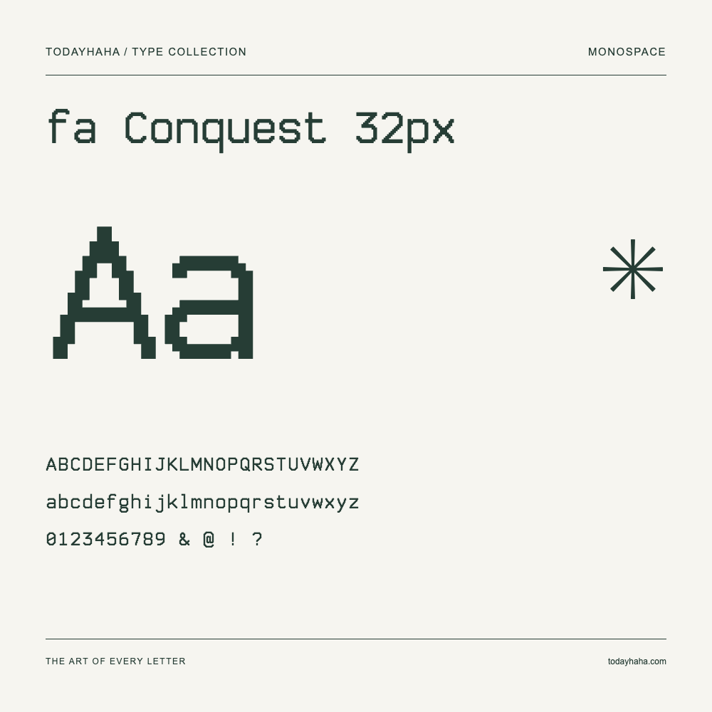fa Conquest 32px — Muestra de mayúsculas, minúsculas y números
