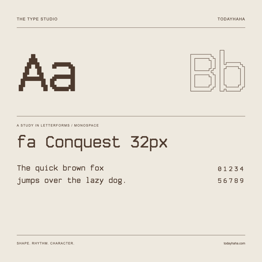 fa Conquest 32px — Estudio de letras con una frase y números
