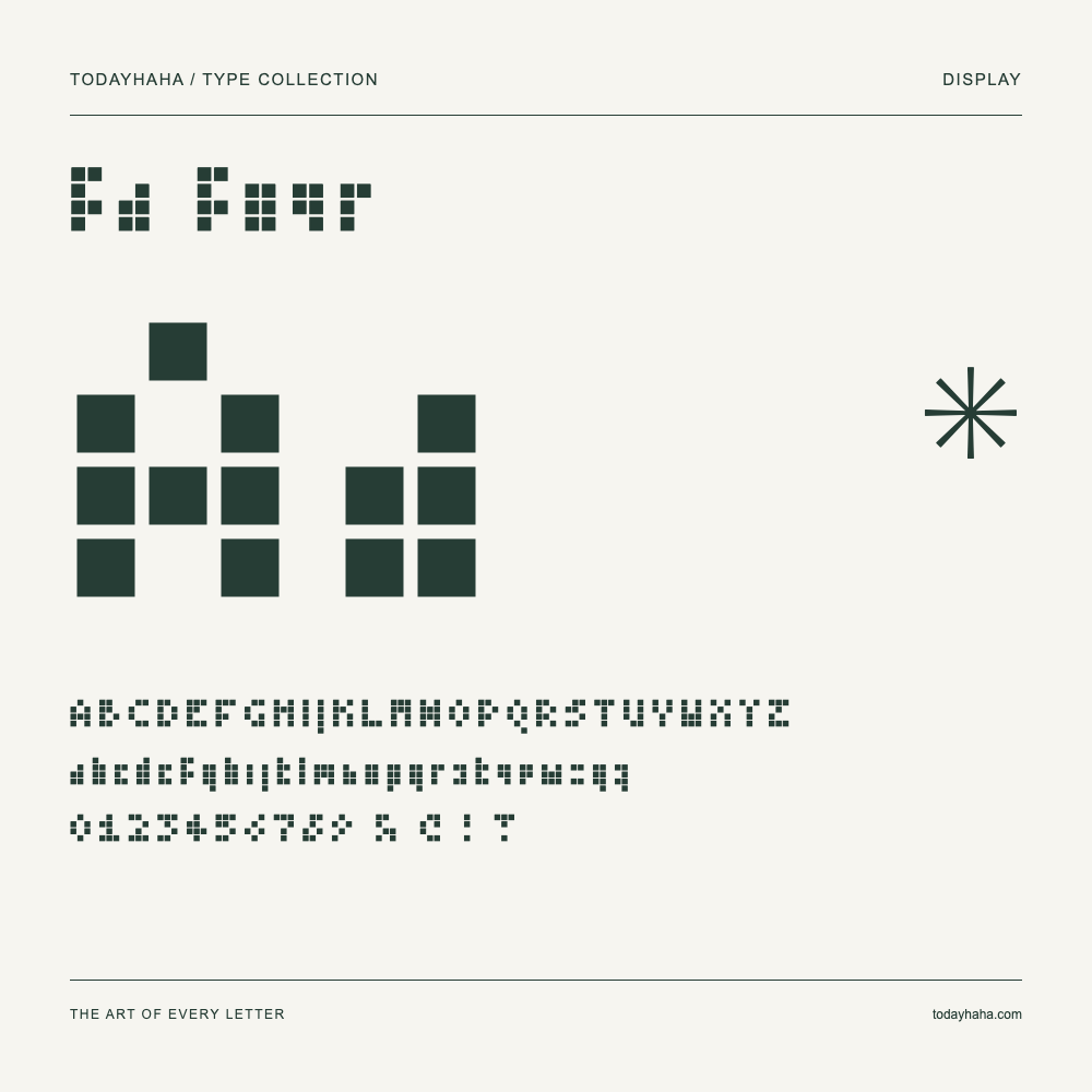 fa four — Schriftmuster mit Großbuchstaben, Kleinbuchstaben und Ziffern
