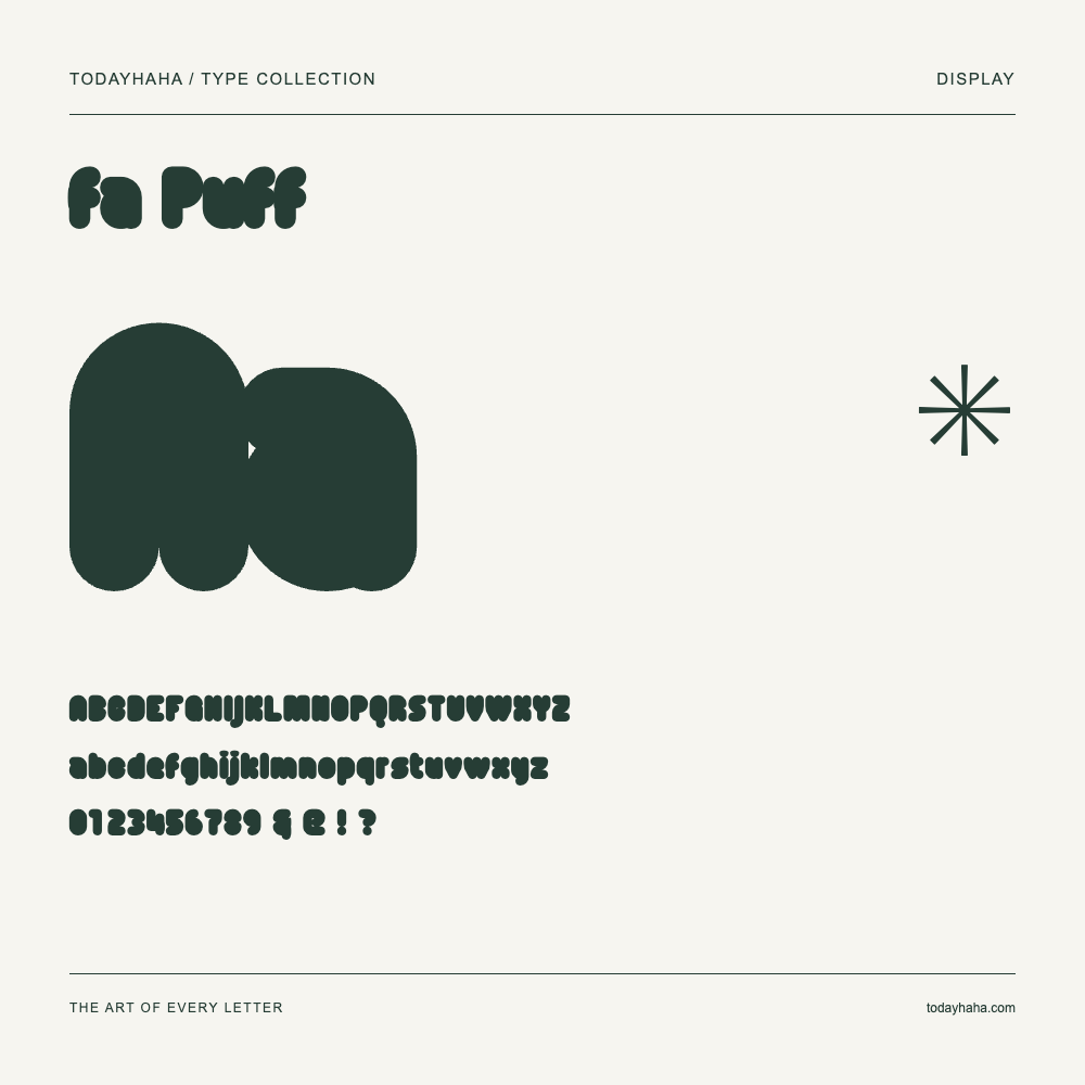 fa Puff — Muestra de mayúsculas, minúsculas y números
