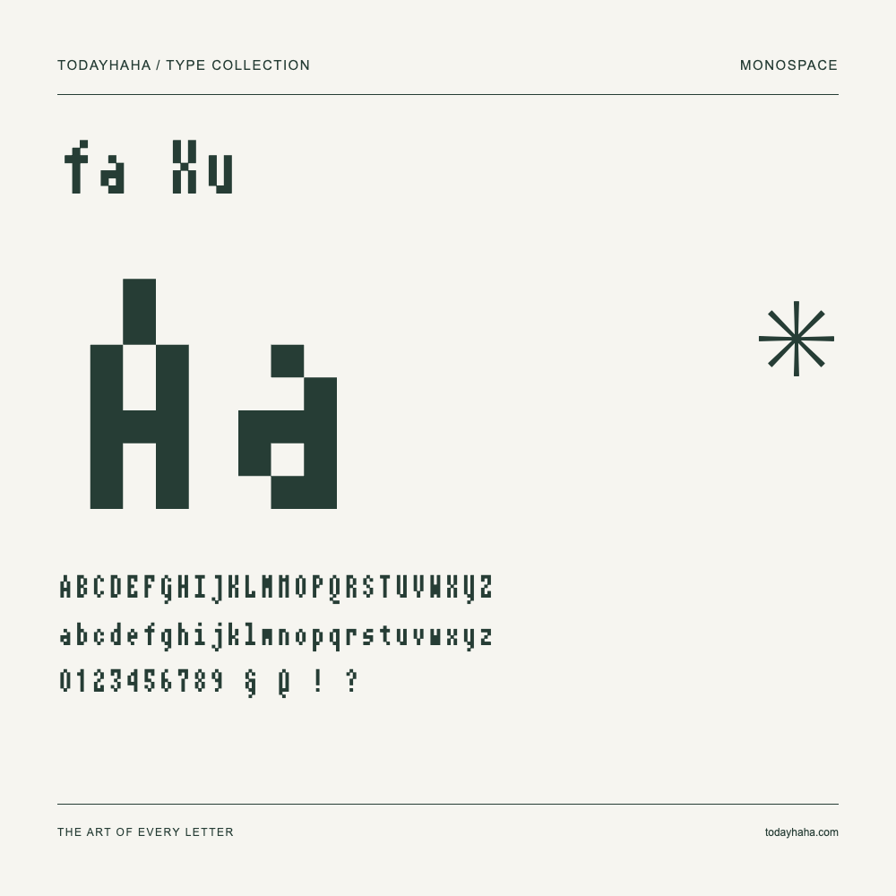 fa Xu — Font specimen with uppercase and lowercase letters and numbers