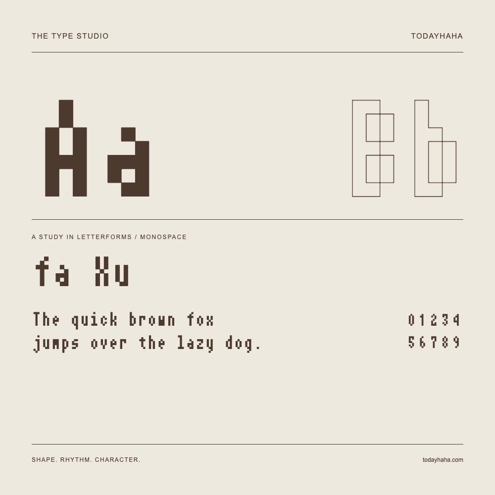 fa Xu — Letterform study with sample sentence and numbers