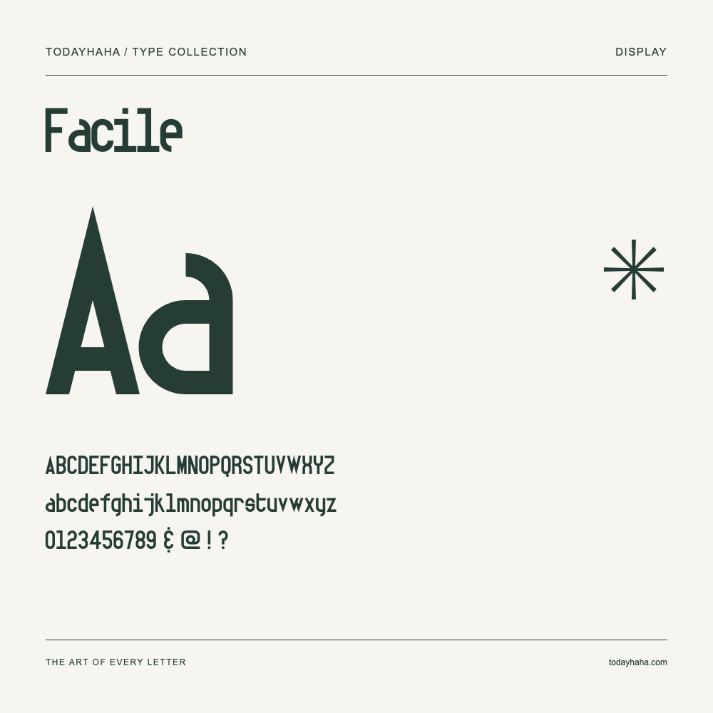Facile — Schriftmuster mit Großbuchstaben, Kleinbuchstaben und Ziffern