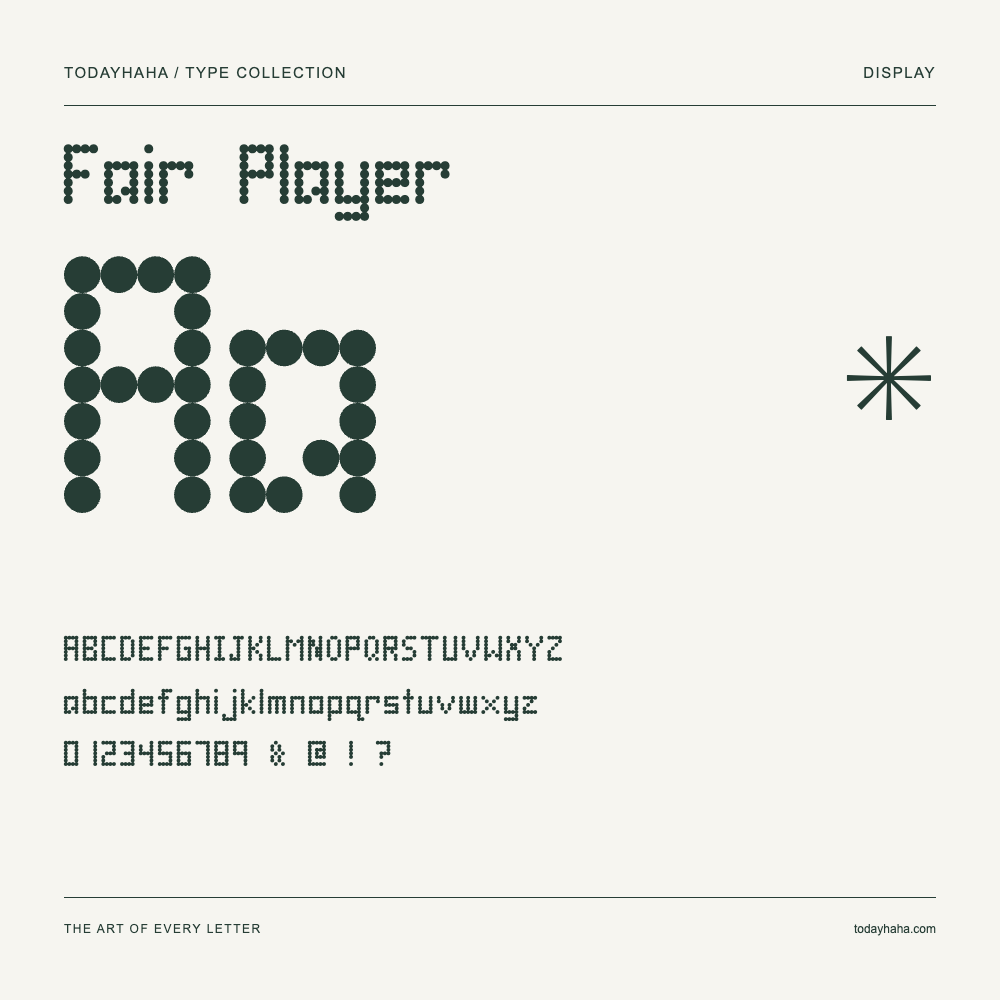Fair Player — Schriftmuster mit Großbuchstaben, Kleinbuchstaben und Ziffern