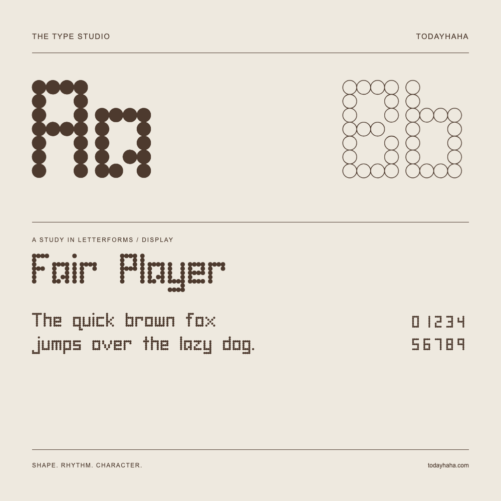 Fair Player — Buchstabenstudie mit Beispielsatz und Ziffern