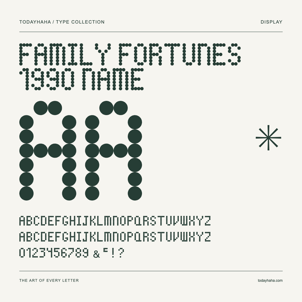 Family Fortunes 1990 Name — Schriftmuster mit Großbuchstaben, Kleinbuchstaben und Ziffern