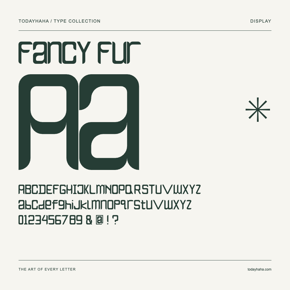 Fancy Fur — Muestra de mayúsculas, minúsculas y números