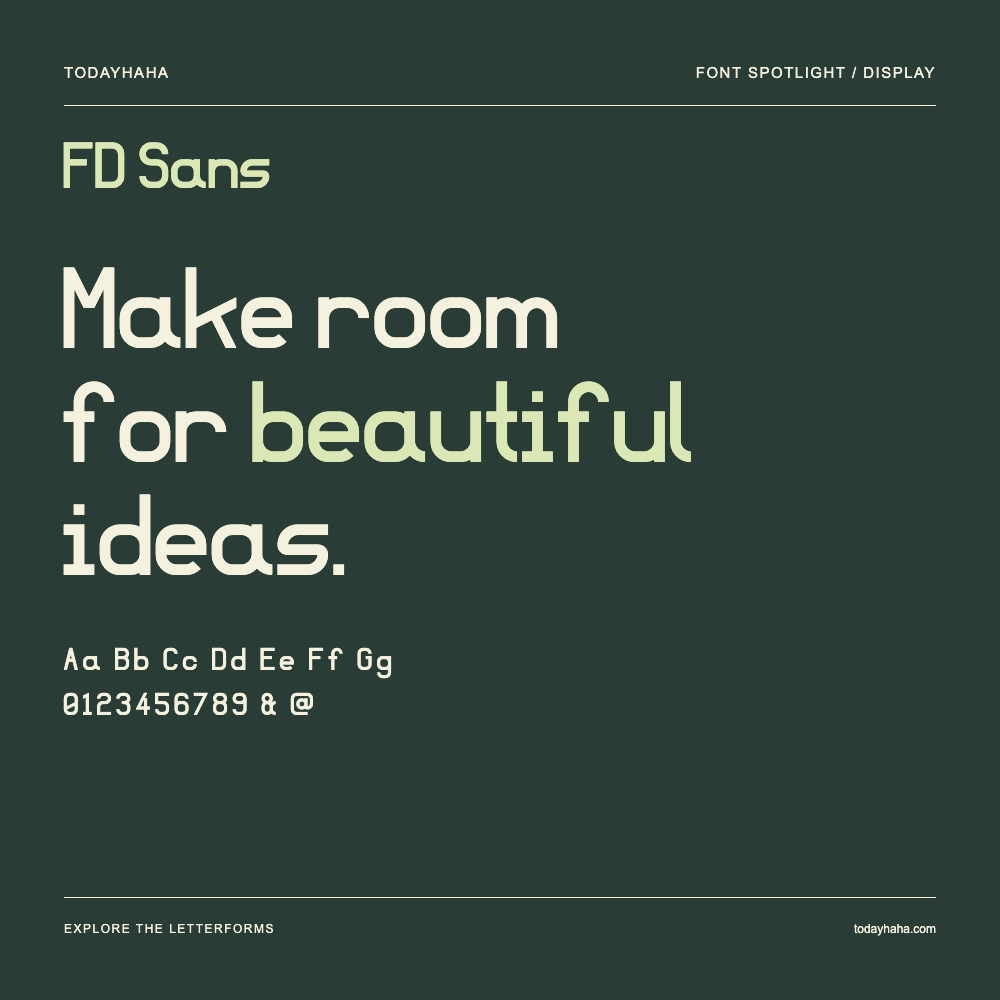 FD Sans — Poster tipografico con testo di esempio