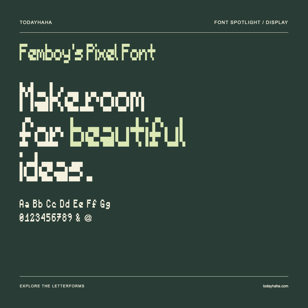 Femboy's Pixel Font — Pôster tipográfico com texto de exemplo