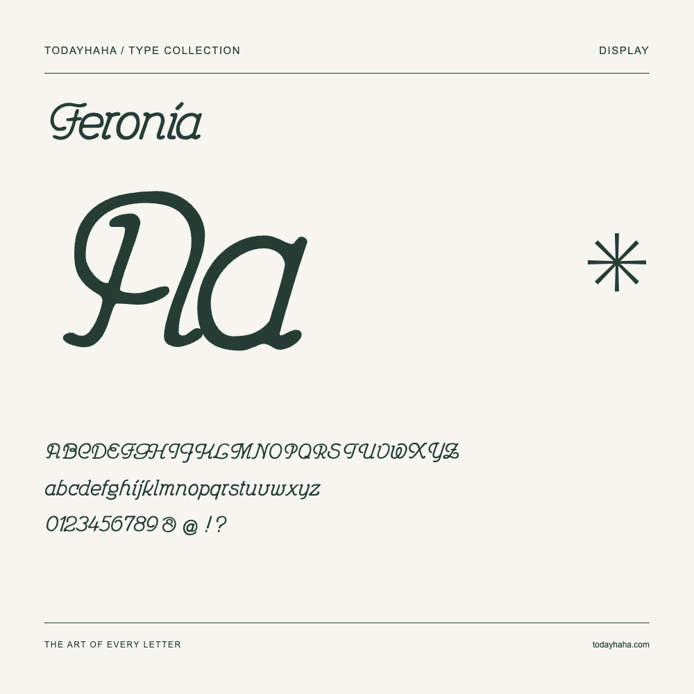 Feronia — Muestra de mayúsculas, minúsculas y números
