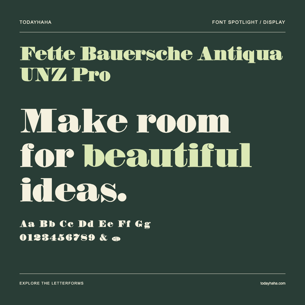 Fette Bauersche Antiqua UNZ Pro — Typografieposter mit Beispieltext