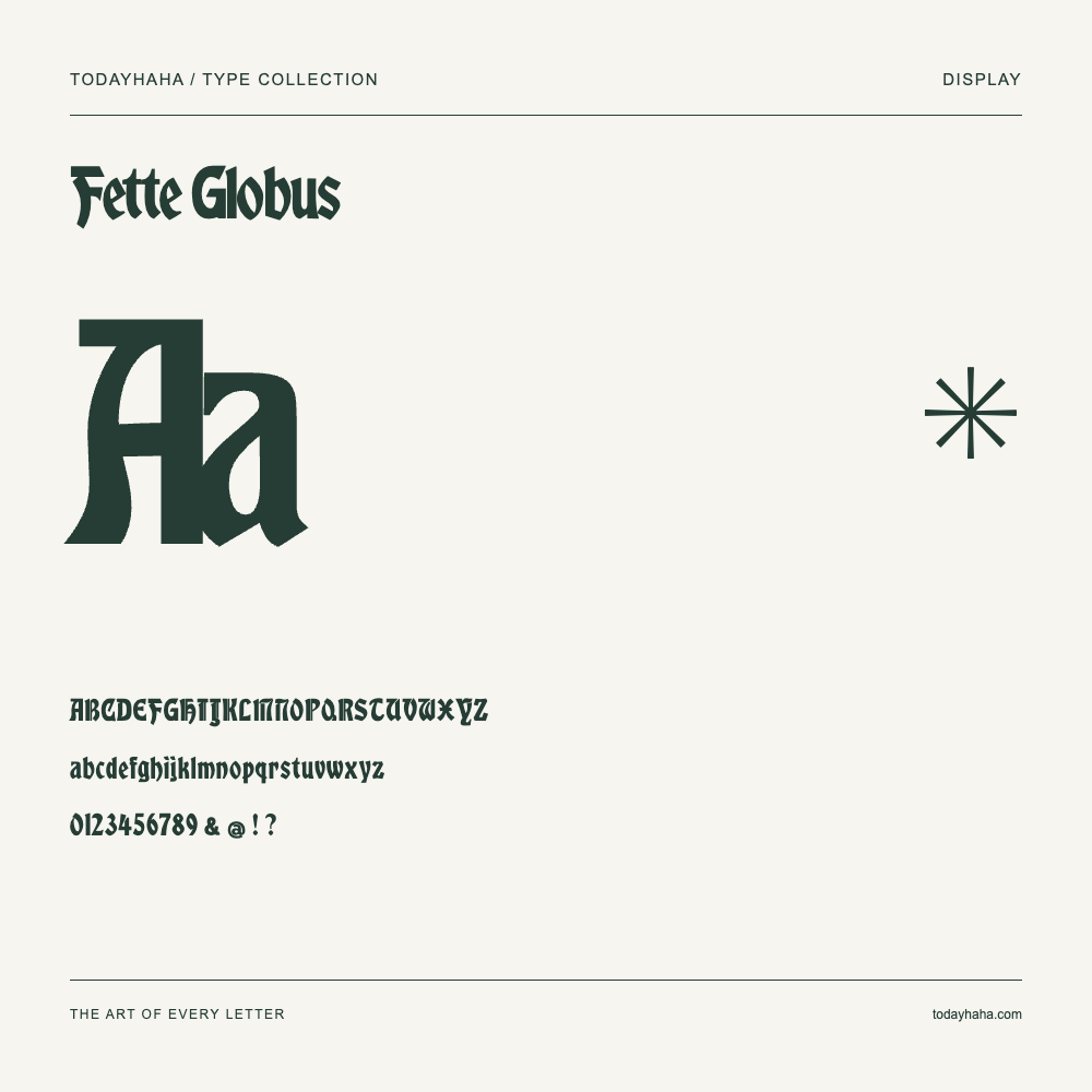 Fette Globus — Spécimen avec majuscules, minuscules et chiffres