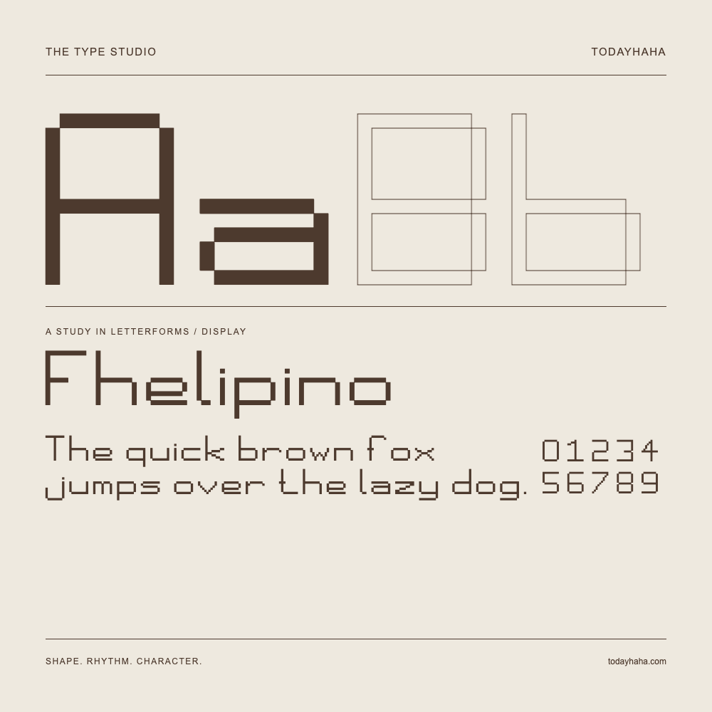 Fhelipino — Buchstabenstudie mit Beispielsatz und Ziffern