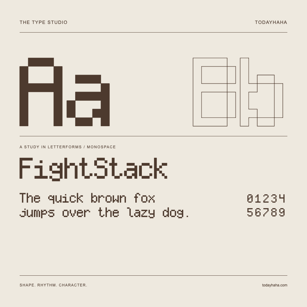 FightStack — Buchstabenstudie mit Beispielsatz und Ziffern