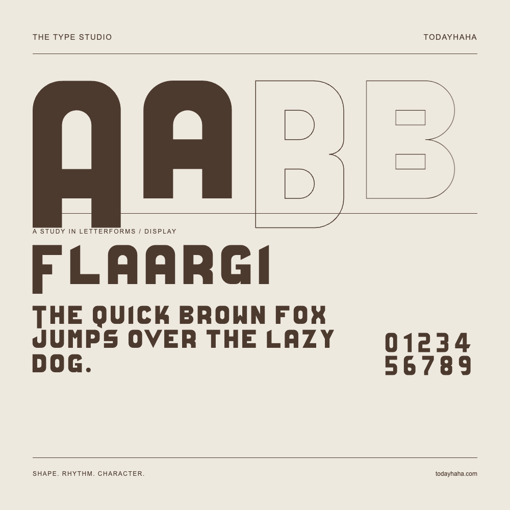 Flaargi — Buchstabenstudie mit Beispielsatz und Ziffern