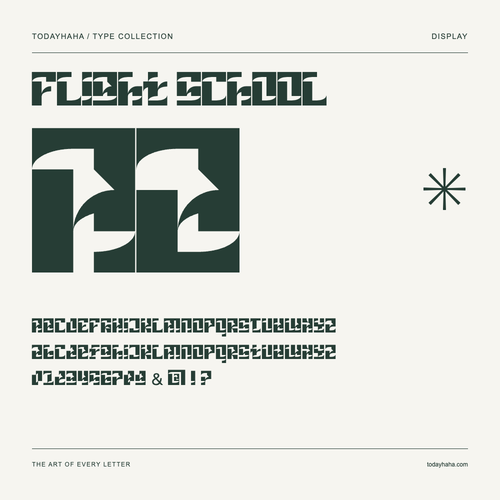 Flight School — Spécimen avec majuscules, minuscules et chiffres
