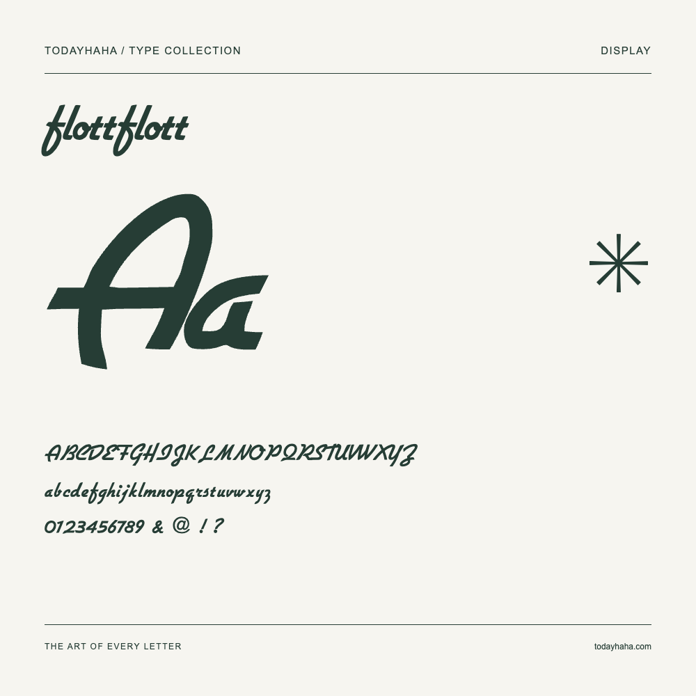 flottflott — Schriftmuster mit Großbuchstaben, Kleinbuchstaben und Ziffern
