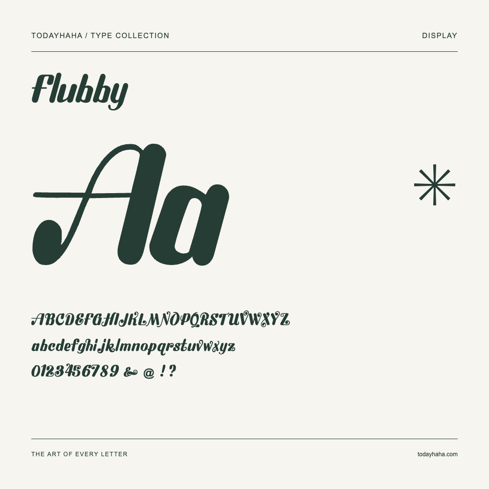 Flubby — Schriftmuster mit Großbuchstaben, Kleinbuchstaben und Ziffern