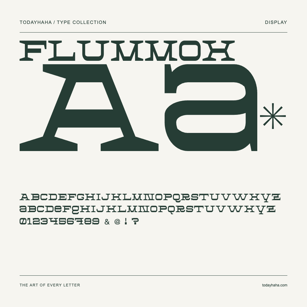 Flummox — Schriftmuster mit Großbuchstaben, Kleinbuchstaben und Ziffern