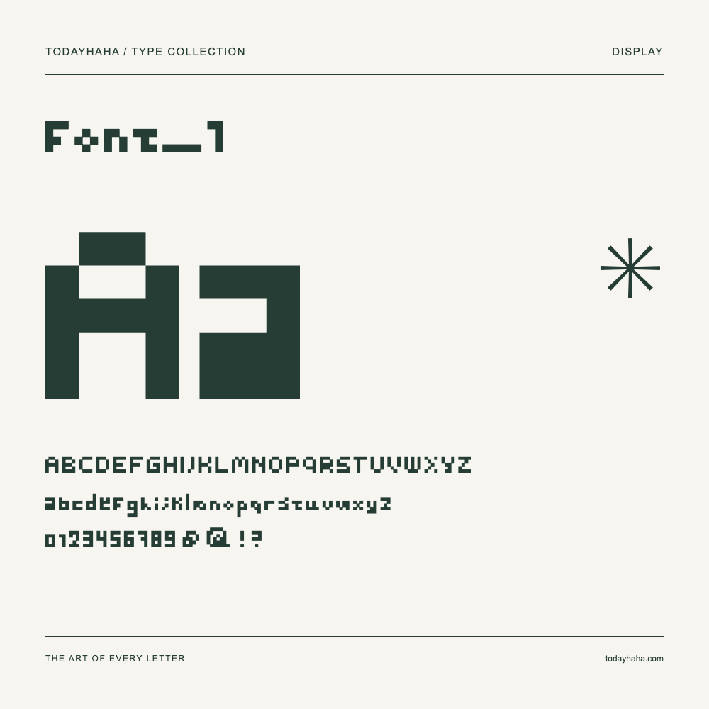 font_1 — Schriftmuster mit Großbuchstaben, Kleinbuchstaben und Ziffern