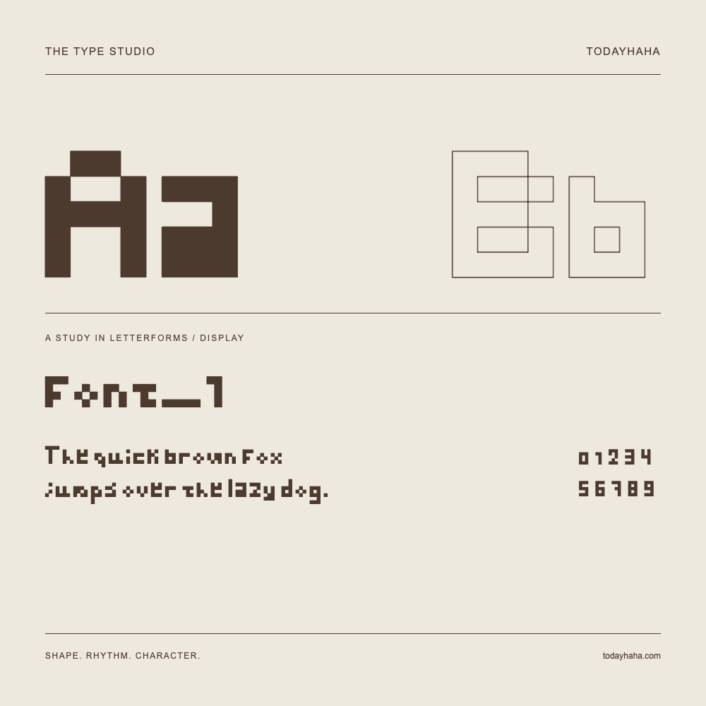 font_1 — Buchstabenstudie mit Beispielsatz und Ziffern