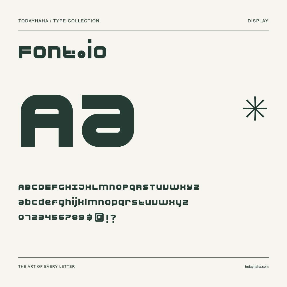 Font.io — Schriftmuster mit Großbuchstaben, Kleinbuchstaben und Ziffern