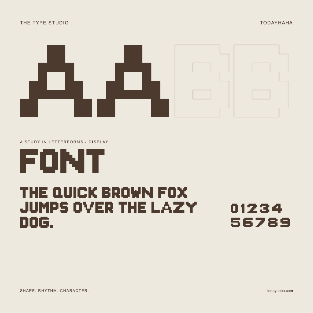 Font — Buchstabenstudie mit Beispielsatz und Ziffern