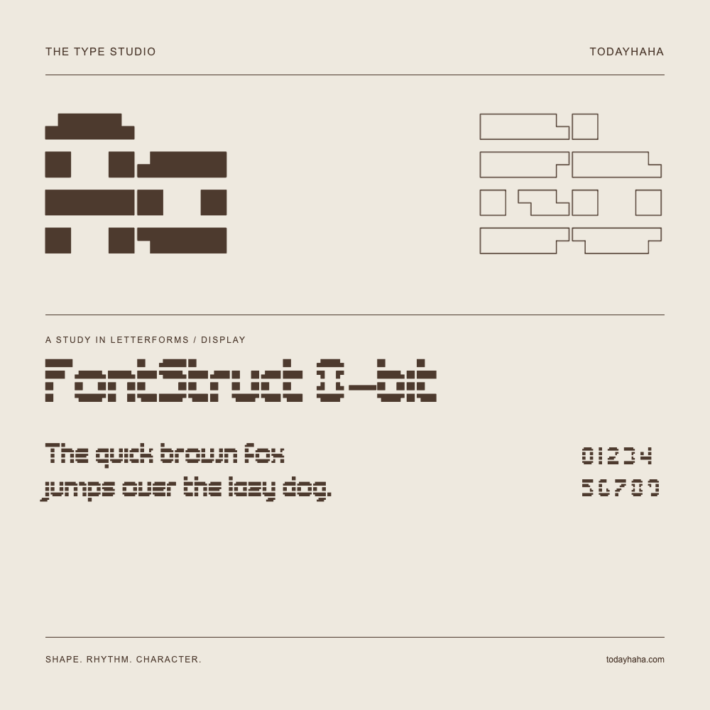 FontStruct 8-bit — Buchstabenstudie mit Beispielsatz und Ziffern