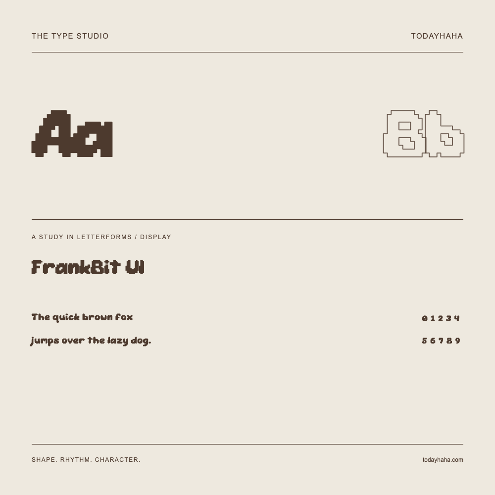 FrankBit UI — Estudio de letras con una frase y números