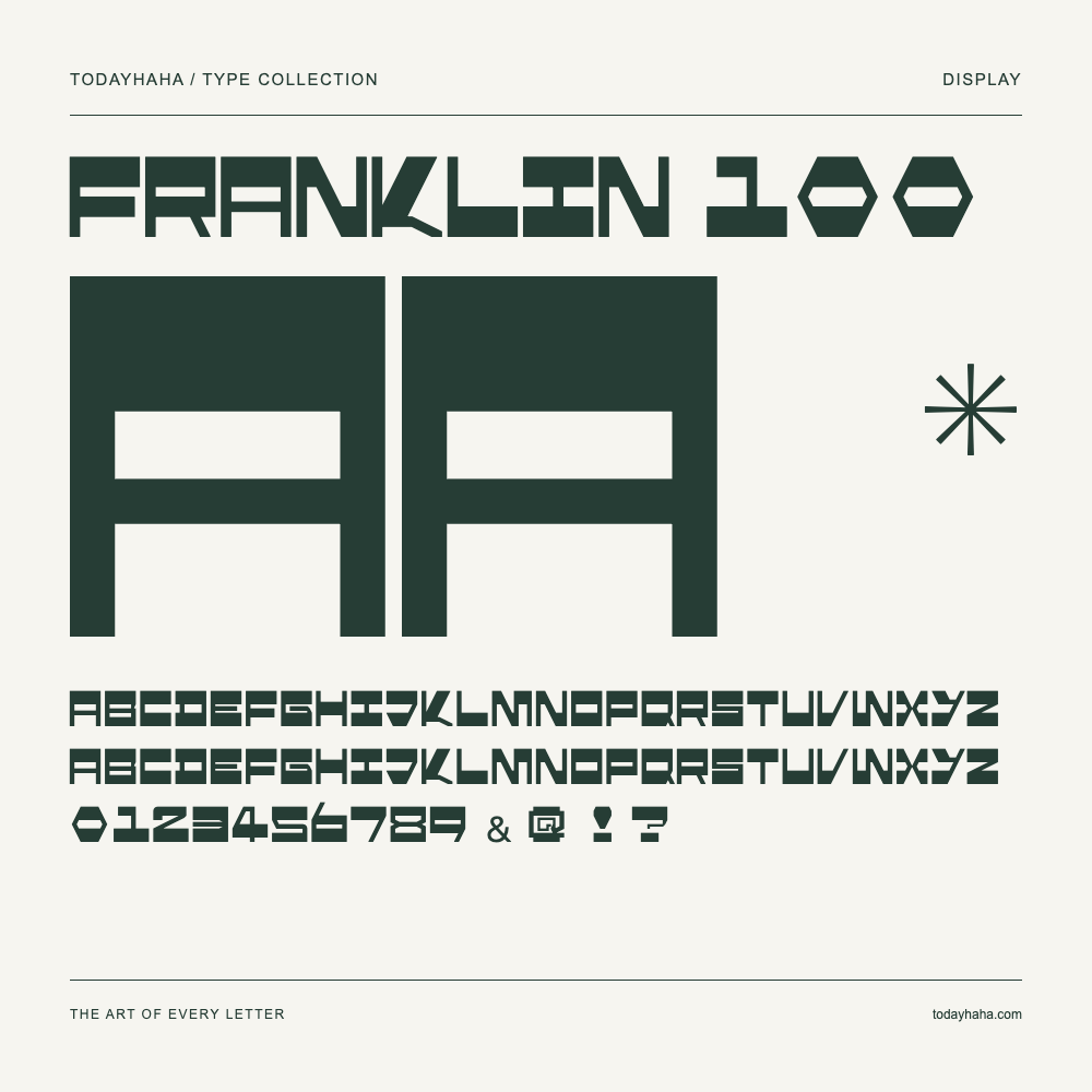 Franklin 100 — Font specimen with uppercase and lowercase letters and numbers