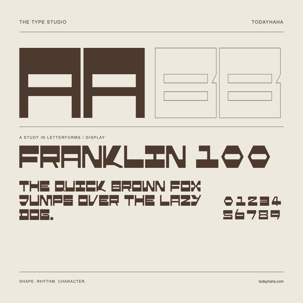 Franklin 100 — Letterform study with sample sentence and numbers