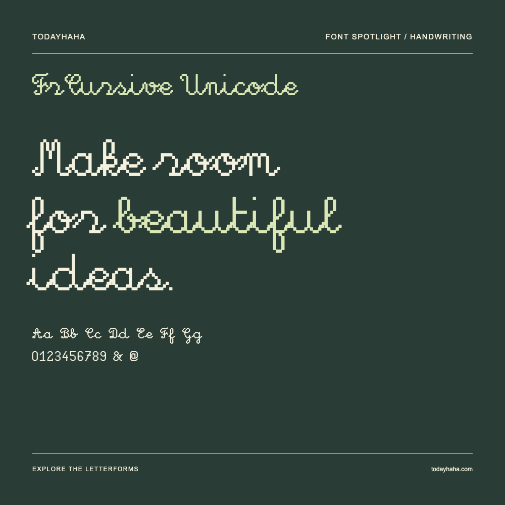 FrCursive Unicode — Typography poster with sample text