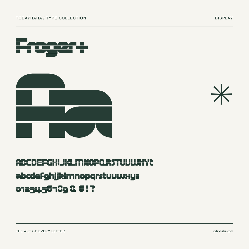 Froger+ — Schriftmuster mit Großbuchstaben, Kleinbuchstaben und Ziffern