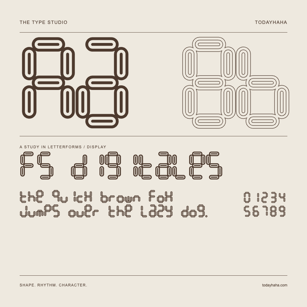 FS Digitales — Letterform study with sample sentence and numbers