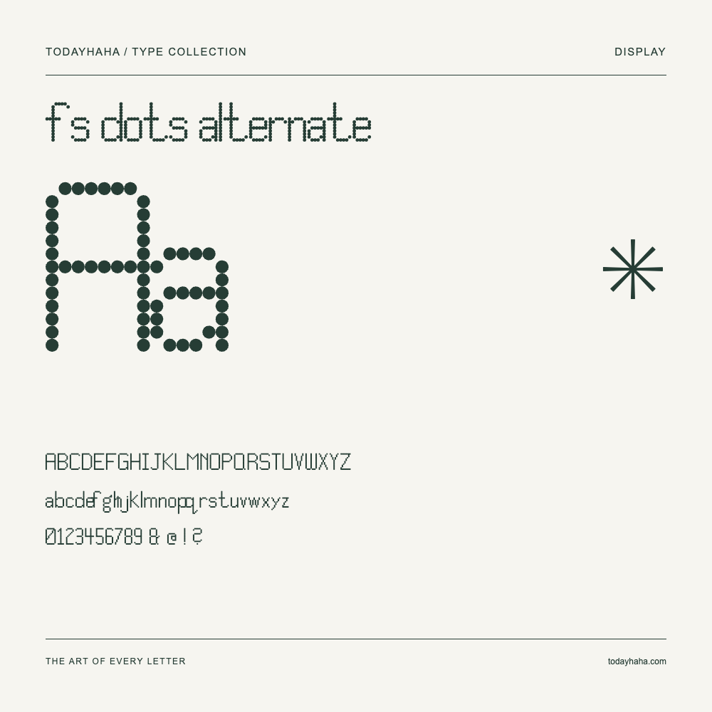 fs dots alternate — Muestra de mayúsculas, minúsculas y números