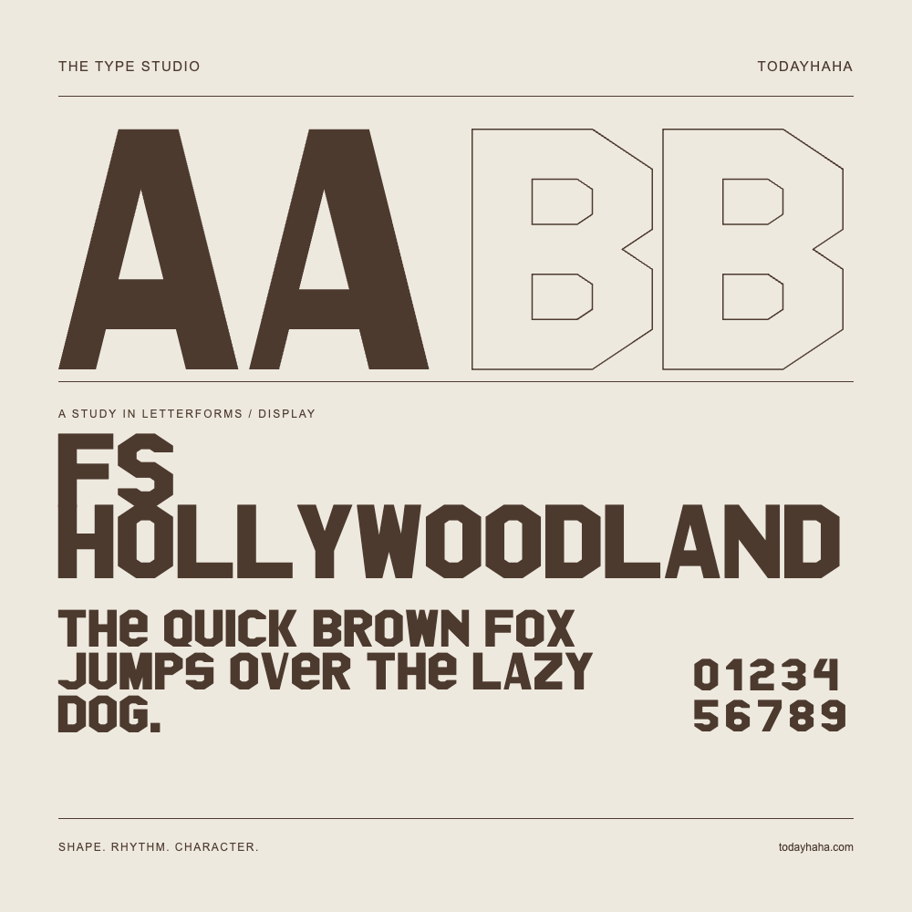 FS HOLLYWOODLAND — Letterform study with sample sentence and numbers